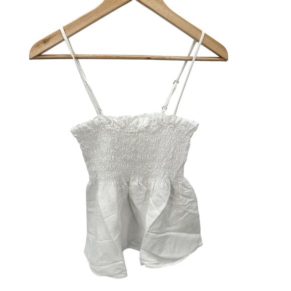 CLOTH & STONE NWT Evereve White Smocked Linen Tank // XS - Picture 4 of 10